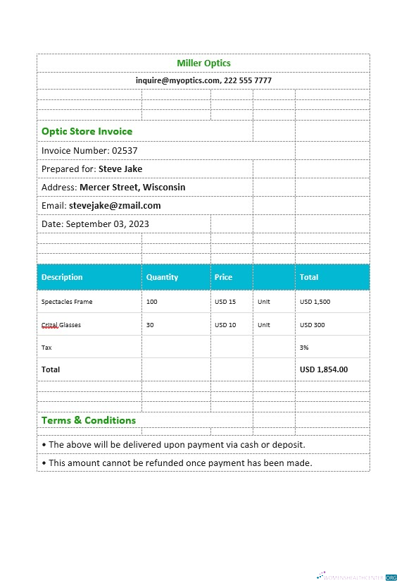 Download Optical Store Invoice Template Photoshop template